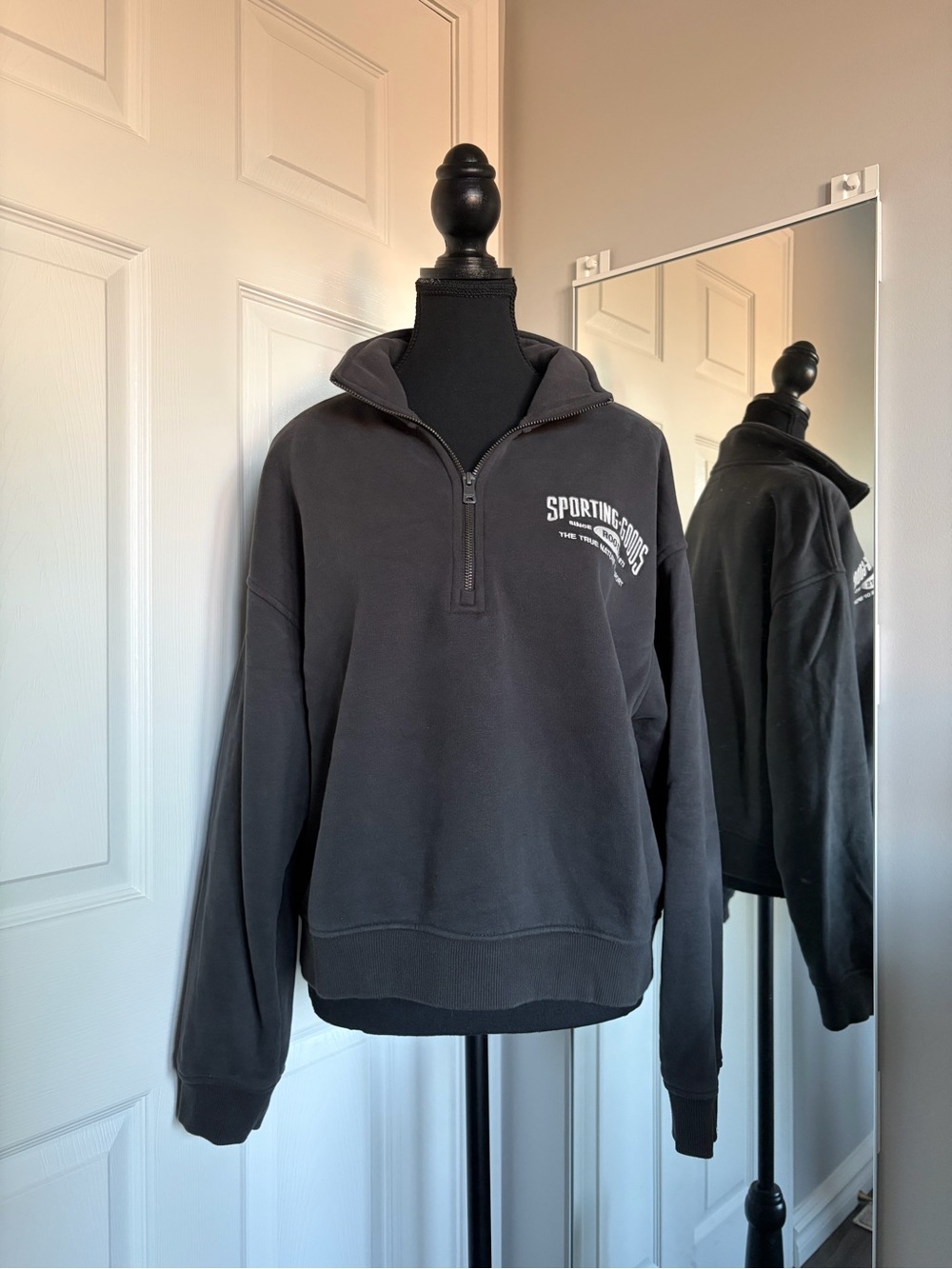 Roots Charcoal Quarter-Zip Sweatshirt with White Script Logo